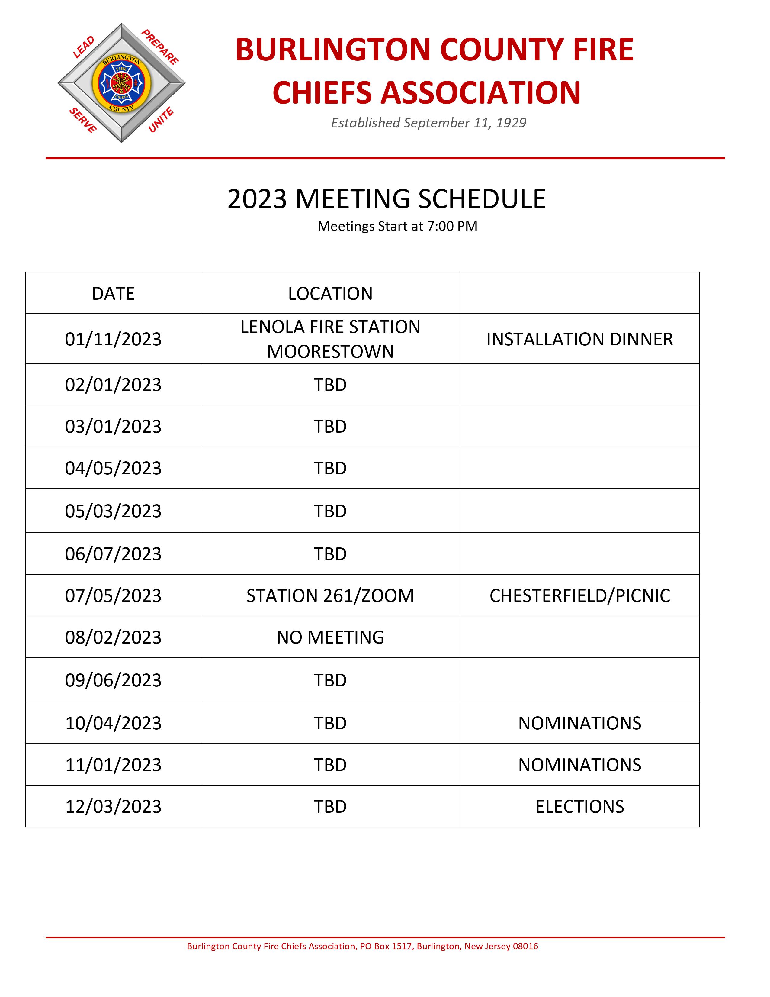 2023 Meeting Schedule